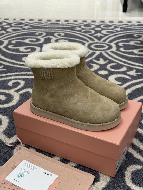 Miu Miu Fur Lined Suede Warm Ankle Boots