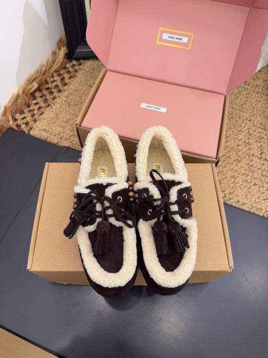 Miu Miu Wool Lined Suede Loafers Comfortable Casual Flat Shoes