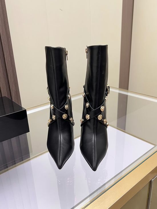 Versace Elegant High Heel Leather Ankle Boots