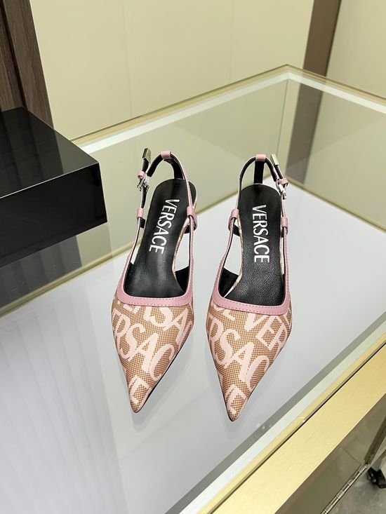 Versace Stylish Jacquard Canvas Low Heel Covered Toe Shoes