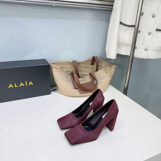 Alaia Chunky Heel Square Toe Shoes Comfortable Versatile Style