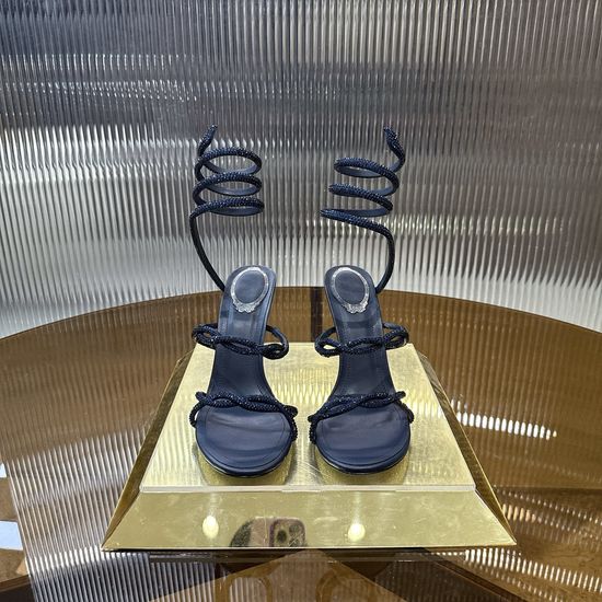 Rene Caovilla Cross Strappy Rhinestone High Heel Slide Sandals