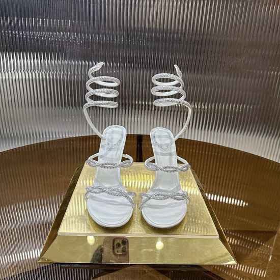 Rene Caovilla Cross Strappy Rhinestone High Heel Slide Sandals