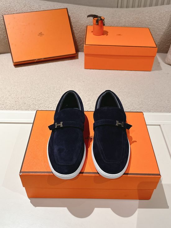 Hermes Retro Suede Leather Loafers With Non-slip Rubber Sole