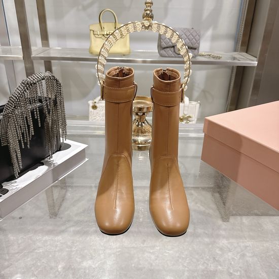 Miu Miu Soft Leather Ankle Boots Punk Style Comfortable For Daily Outings