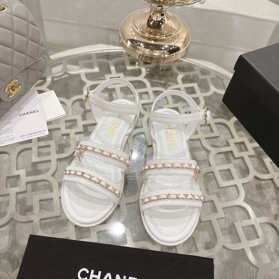 Chanel Premium Leather Chain Decor Comfortable Sandals