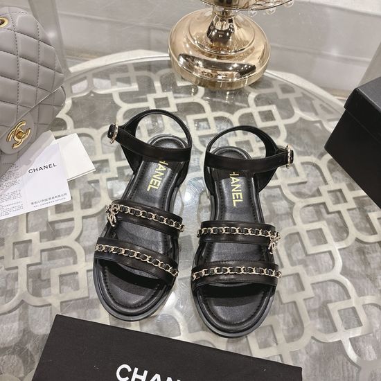 Chanel Premium Leather Chain Decor Comfortable Sandals