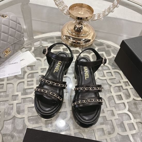 Chanel Premium Lambskin Chain Decor Sandals Soft Sole Daily Wear