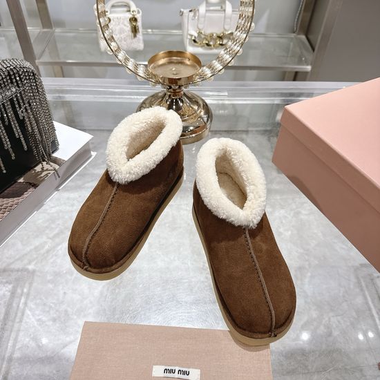 Miu Miu Round Toe Suede Fleece Lined Warm Anti-slip Snow Boots