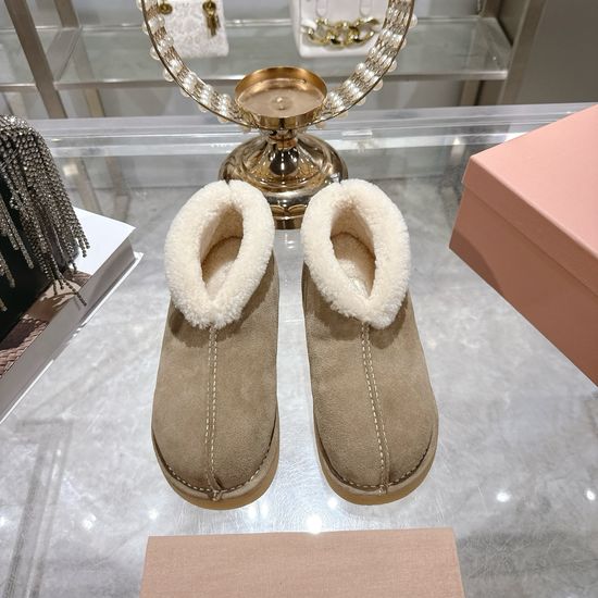 Miu Miu Round Toe Suede Fleece Lined Warm Anti-slip Snow Boots