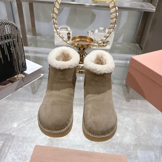 Miu Miu Round Toe Suede Fleece Lined Warm Anti-slip Snow Boots