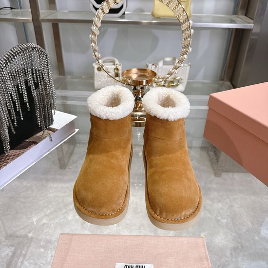 Miu Miu Round Toe Suede Fleece Lined Warm Anti-slip Snow Boots