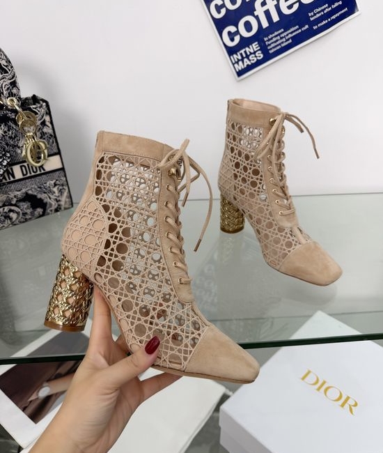 Christian Dior CD Embroidered Lace-Up Ankle Boots with High Heel