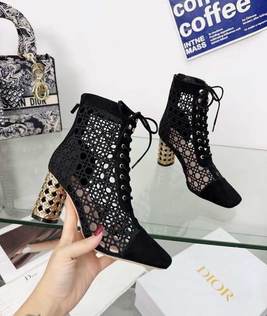 Christian Dior CD Embroidered Lace-Up Ankle Boots with High Heel