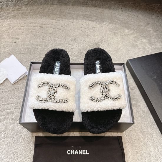 Chanel Comfortable Thick Sole Wool Lined Slippers