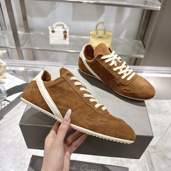 Rick Owens Premium Full Grain Leather Low Top Casual Sneakers