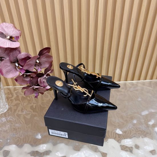 Yves Saint Laurent Chic Pointed Toe Logo Detail Mule Heels