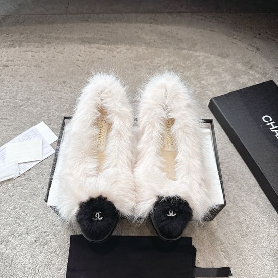 Chanel Fuzzy Loafers with Floral Embellishment Comfortable Flat Shoes