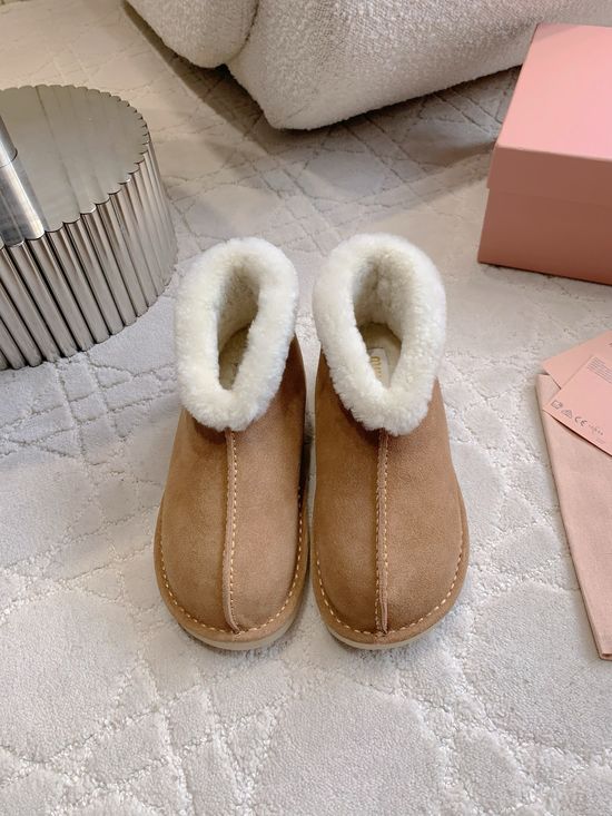 Miu Miu Warm Suede Wool Lined Snow Boots Comfortable Anti-slip Sole