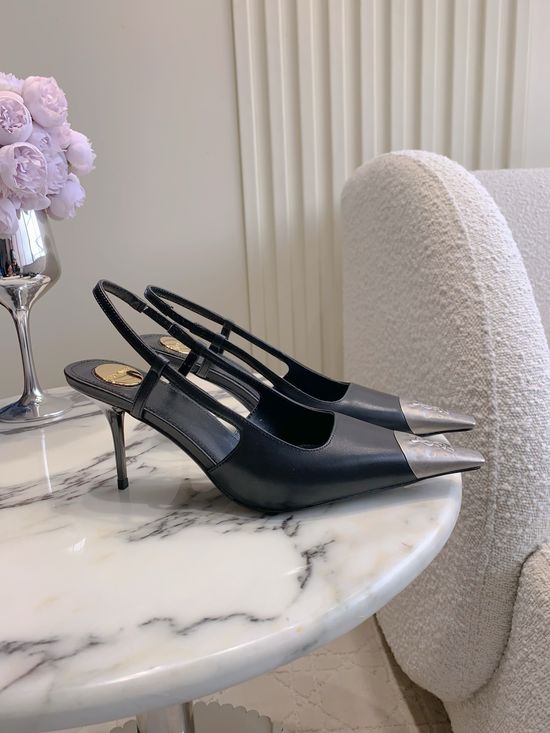 Yves Saint Laurent Elegant Pointed-Toe High Heels in Black and Silver