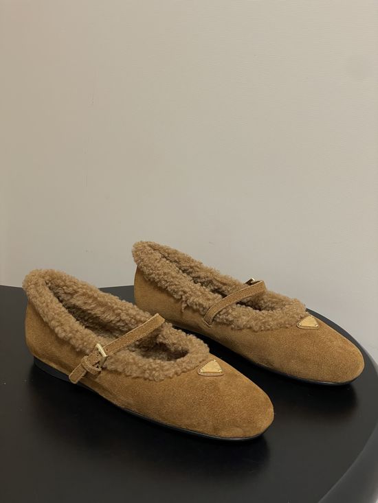 Prada Suede Warm Fleece Lined Mary Jane Flats