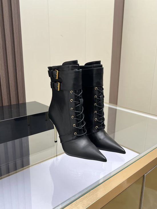 Balmain Cowhide Stiletto Ankle Boots Sheepskin Insole Rubber Sole
