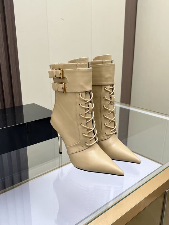 Balmain Cowhide Stiletto Ankle Boots Sheepskin Insole Rubber Sole