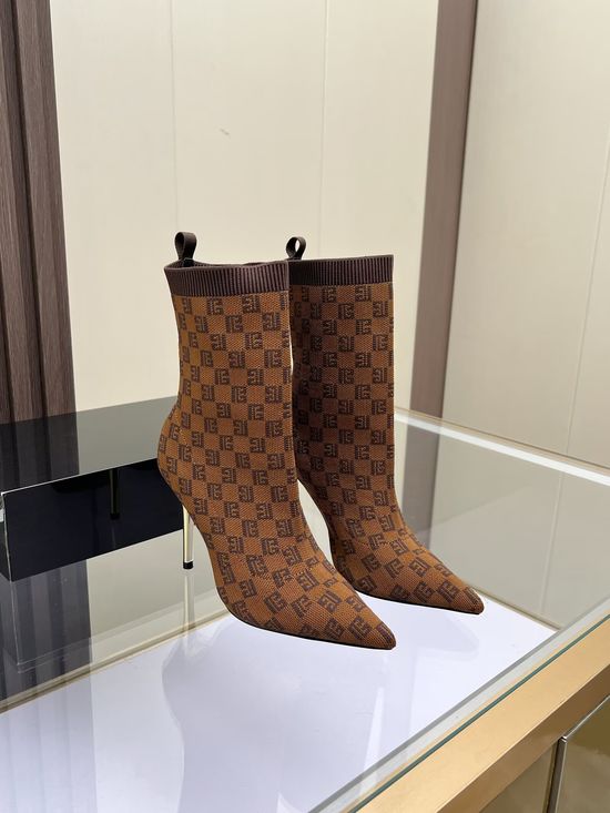 Balmain Stretchy Knit Stiletto Ankle Boots Sheepskin Lining