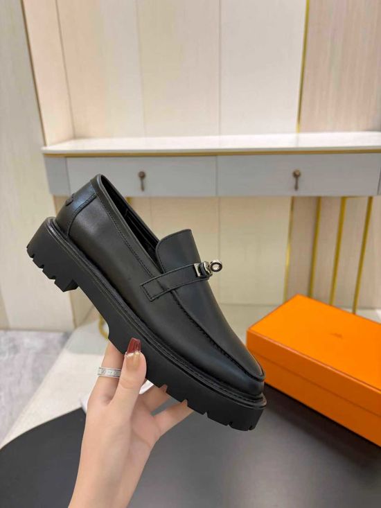 Hermes Classic Buckle Low Heel Comfortable Casual Loafers