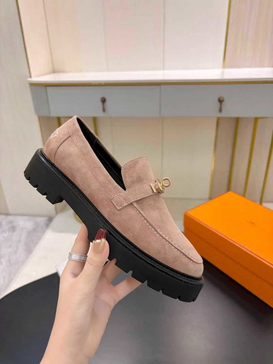 Hermes Classic Buckle Low Heel Comfortable Casual Loafers