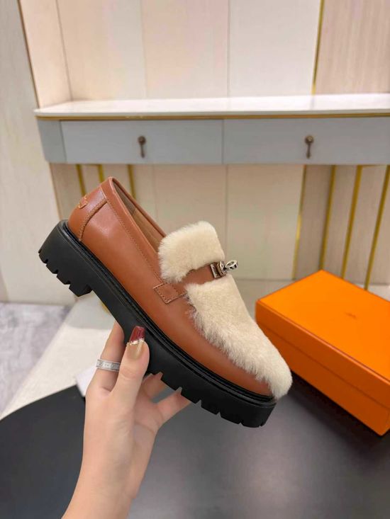 Hermes Classic Buckle Low Heel Comfortable Casual Loafers