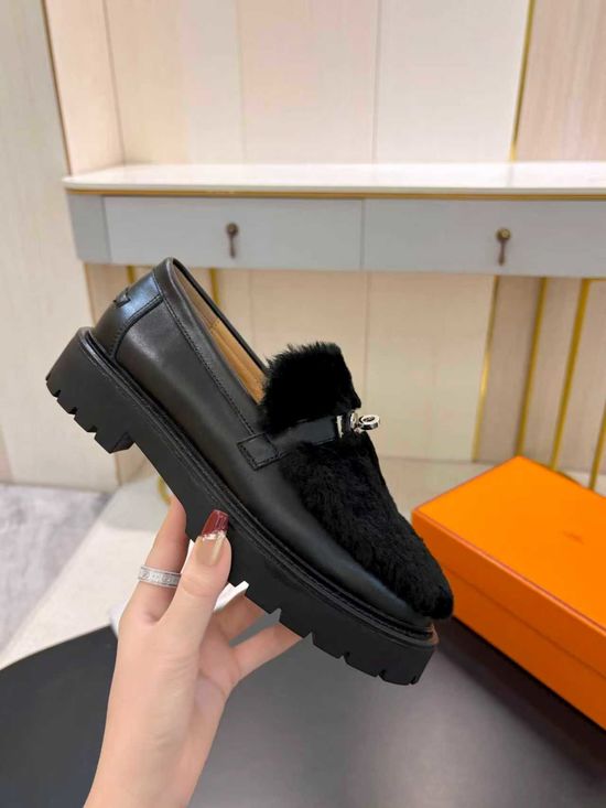 Hermes Classic Buckle Low Heel Comfortable Casual Loafers
