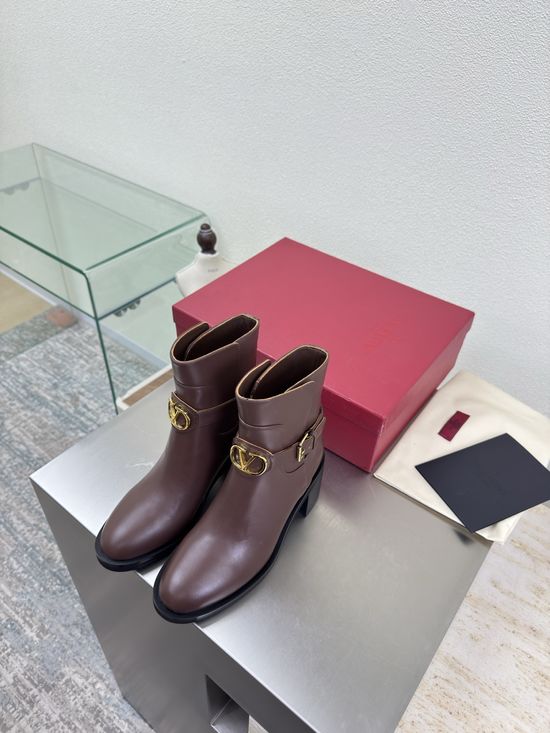 Valentino Classic Logo Mid Heel Ankle Boots Buckle Design