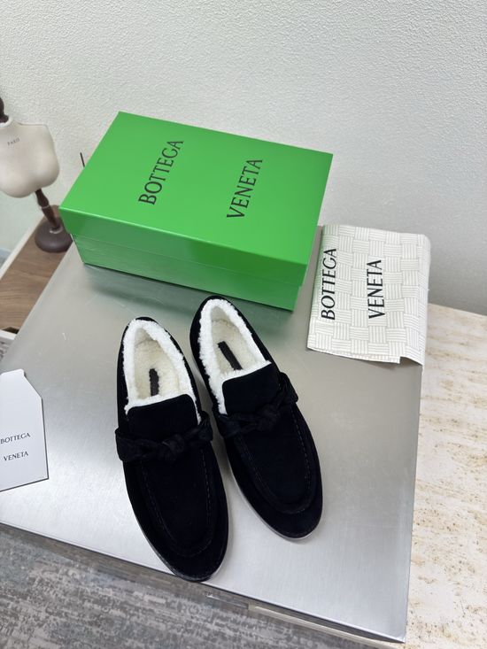 Bottega Veneta Shearling Lined Suede Loafer Shoes with Leather Buckle