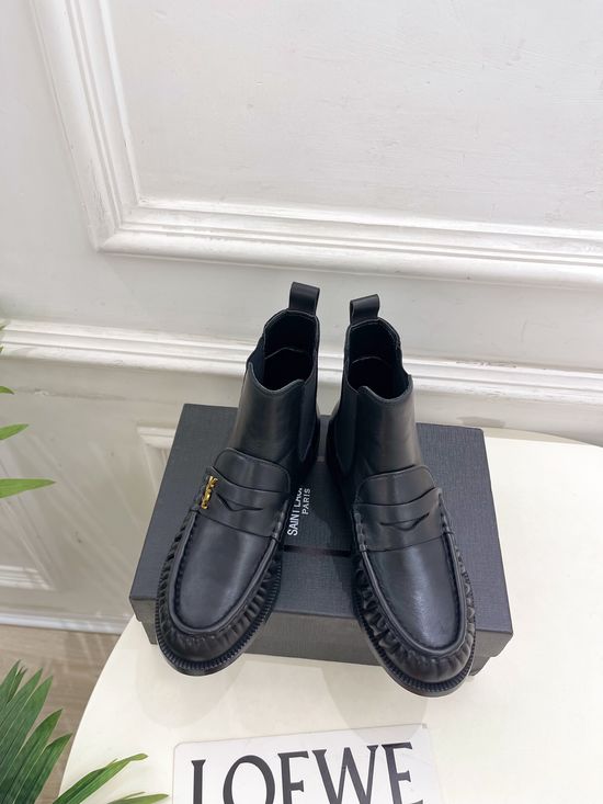 Yves Saint Laurent Pleated Loafer Chelsea Boots Soft Leather Non Slip Sole