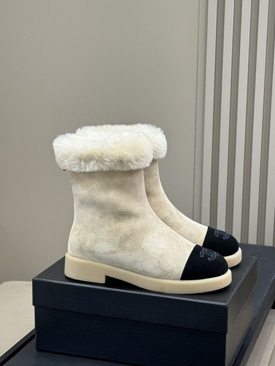 Chanel Wool Lined Winter Boots Soft Suede Anti Skid Warm Footwear