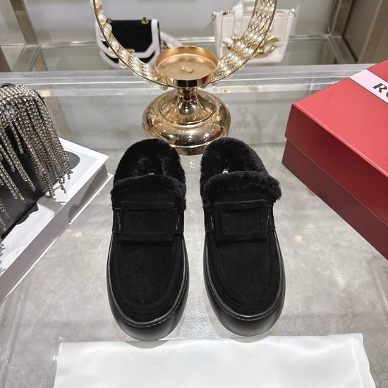 Roger Viver RV Wool Lined Casual Shoes With Rhinestone Buckle Thick Sole