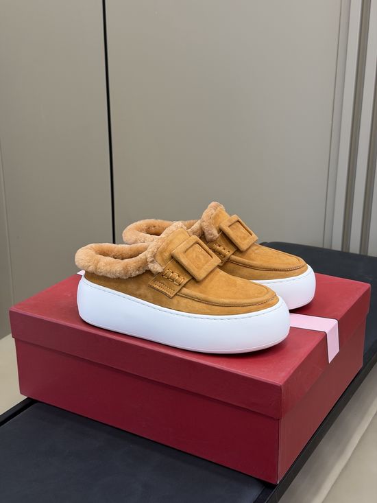 Roger Viver Shearling Lined Suede Height Boosting Comfort Slides