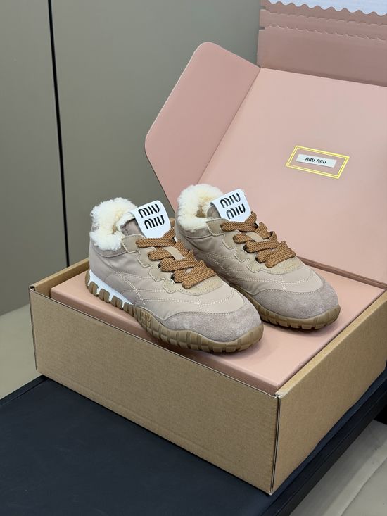 Miu Miu Fur Lined Casual Platform Low Top Sneakers