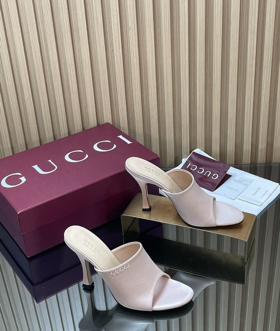 Gucci Elegant Satin High Heel Slide Sandals With Embroidery Details