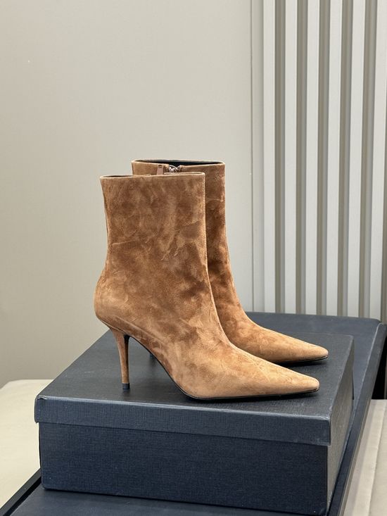 Yves Saint Laurent Elegant Stiletto Short Boots Made of Genuine Leather