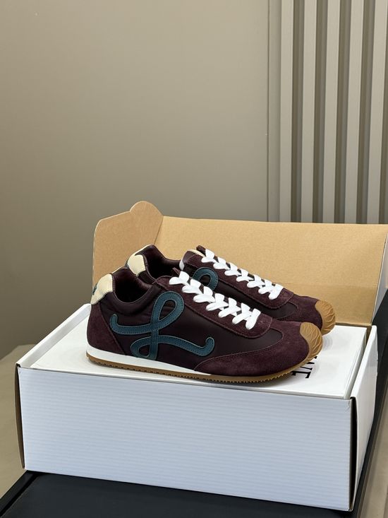 Loewe Premium Leather Canvas Paneled Casual Sneakers