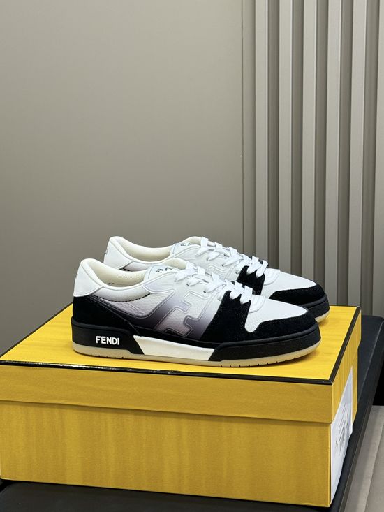 Fendi Color Block Leather Sneakers With Cushioned Non Slip Sole