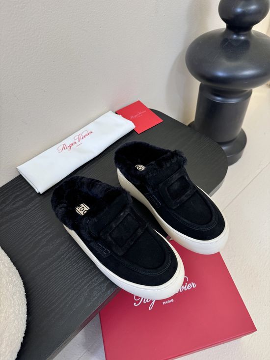 Roger Viver Suede Fleece Lined Casual Slip On Shoes With Buckle