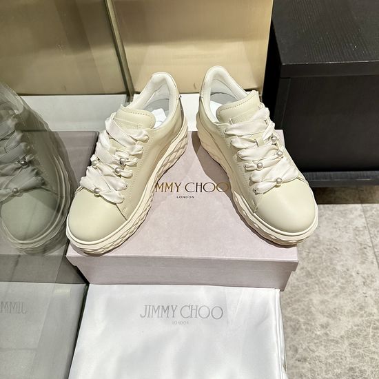 Jimmy Choo White Casual Sneakers with Pearl Decor Comfortable Durable Sole