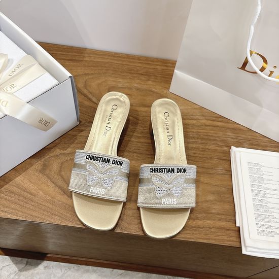 Christian Dior Embroidered Logo Chunky Heel Sandals with Gel Color