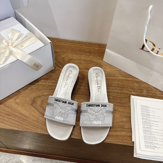Christian Dior Embroidered Logo Chunky Heel Sandals with Gel Color