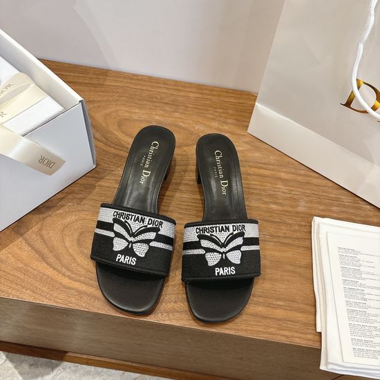 Christian Dior Embroidered Logo Chunky Heel Sandals with Gel Color