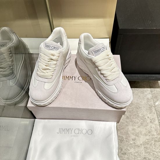 Jimmy Choo White Casual Sneakers Suede Leather Splicing Comfortable Sole