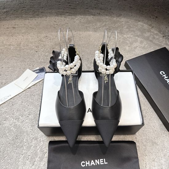 Chanel Stylish Pointed Toe Pearl Decor Hollow Casual Flats